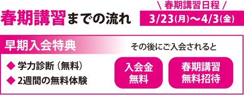 春期講習までの流れ。早期入会特典