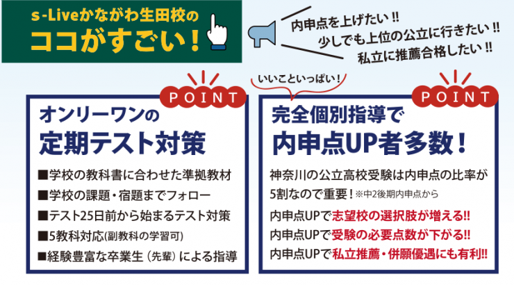 s-Liveeかながわ生田校のココがすごい! s-Liveeかながわ生田校のココがすごい!